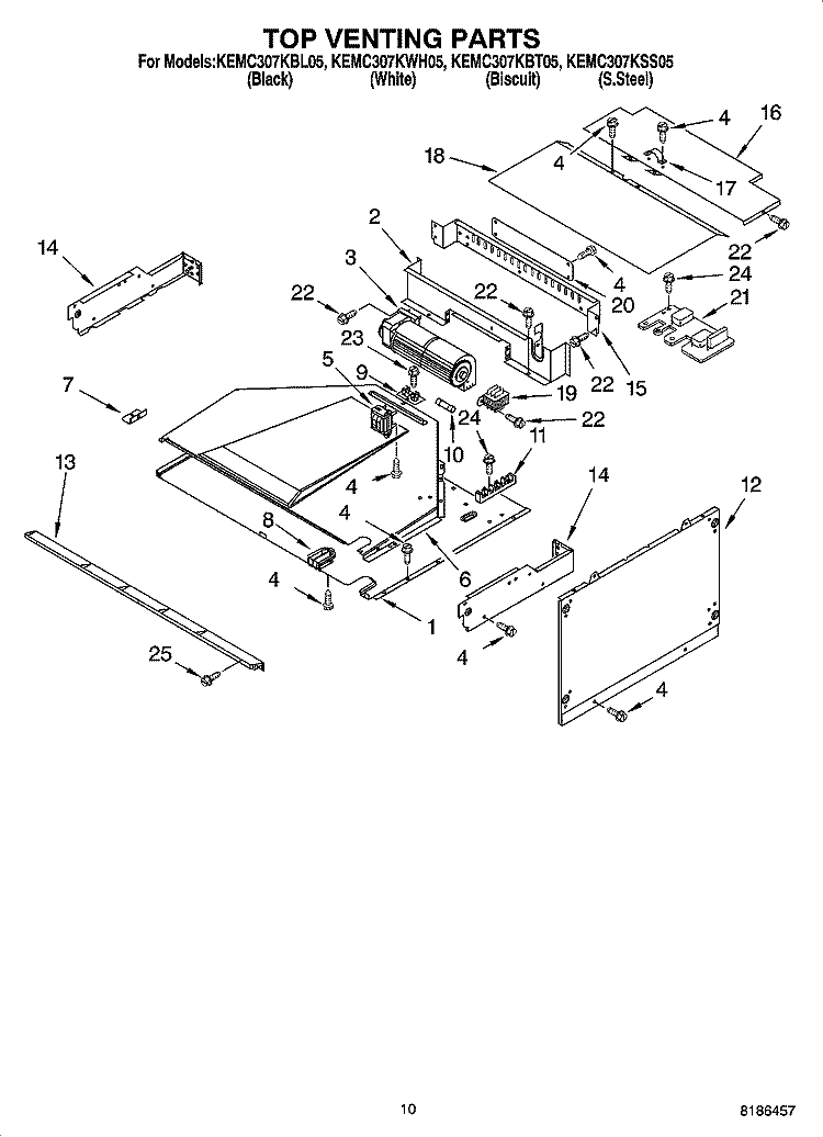 TOP VENTING PARTS Diagram and Parts List for KEMC307KSS05  KitchenAid Microwave Oven Combo