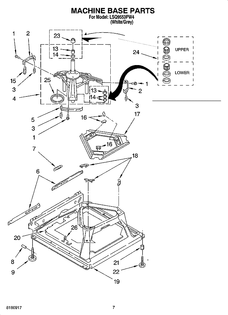 MACHINE BASE PARTS Diagram and Parts List for LSQ9550PW4  Whirlpool Washer
