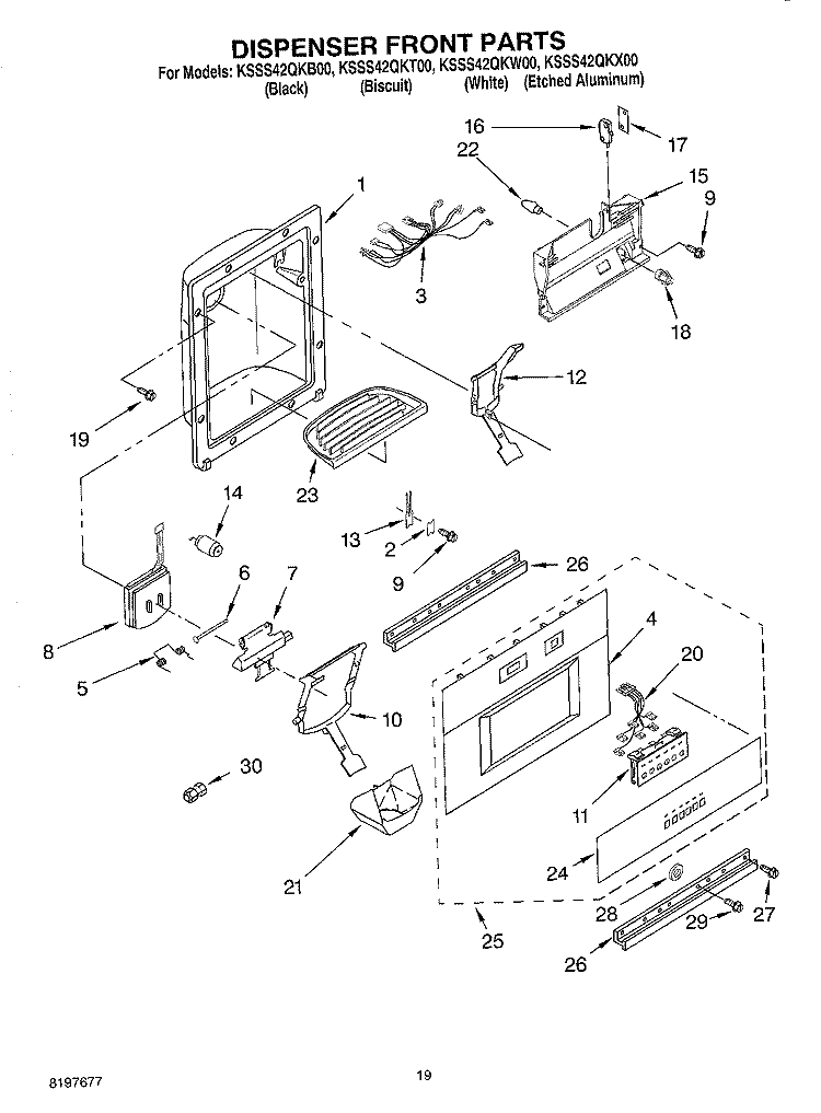 DISPENSER FRONT Diagram and Parts List for KSSS42QKT00  KitchenAid Refrigerator