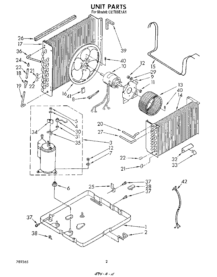 UNIT Diagram and Parts List for CET08E1A1  Whirlpool Air Conditioner