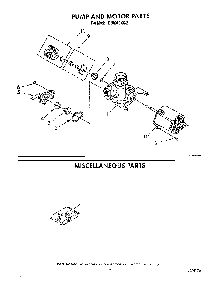 PUMP AND MOTOR, MISCELLANEOUS Diagram and Parts List for DU8300XX2  Whirlpool Dishwasher