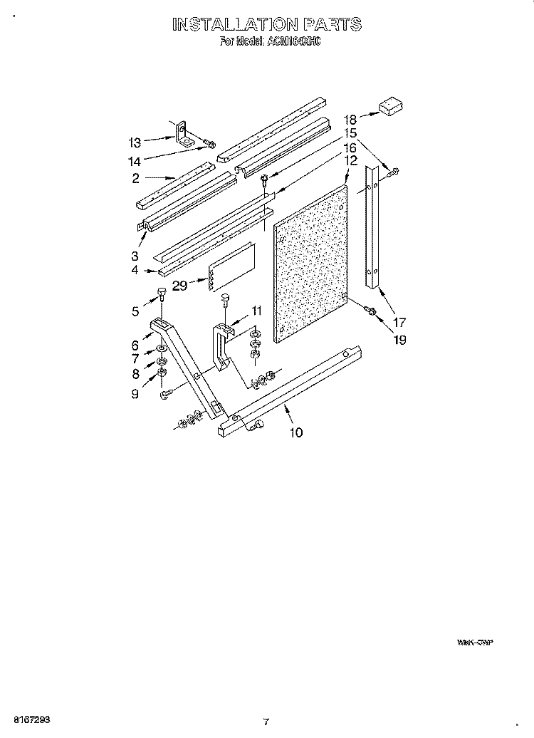INSTALLATION Diagram and Parts List for ACM184XH0  Whirlpool Air Conditioner