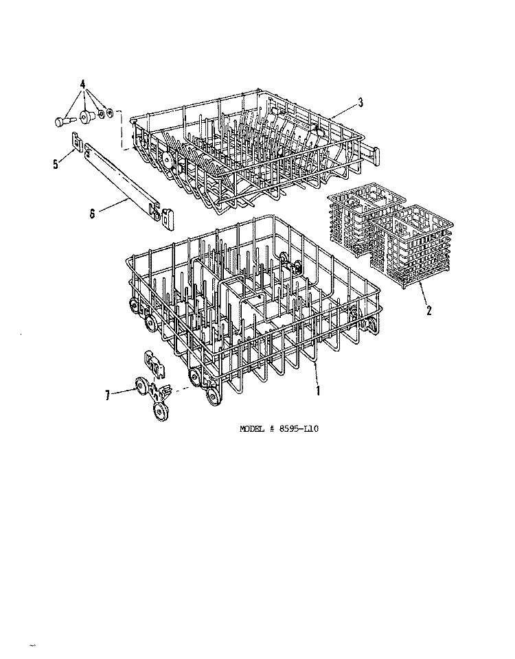RACK Diagram and Parts List for 8595L10  Roper Dishwasher