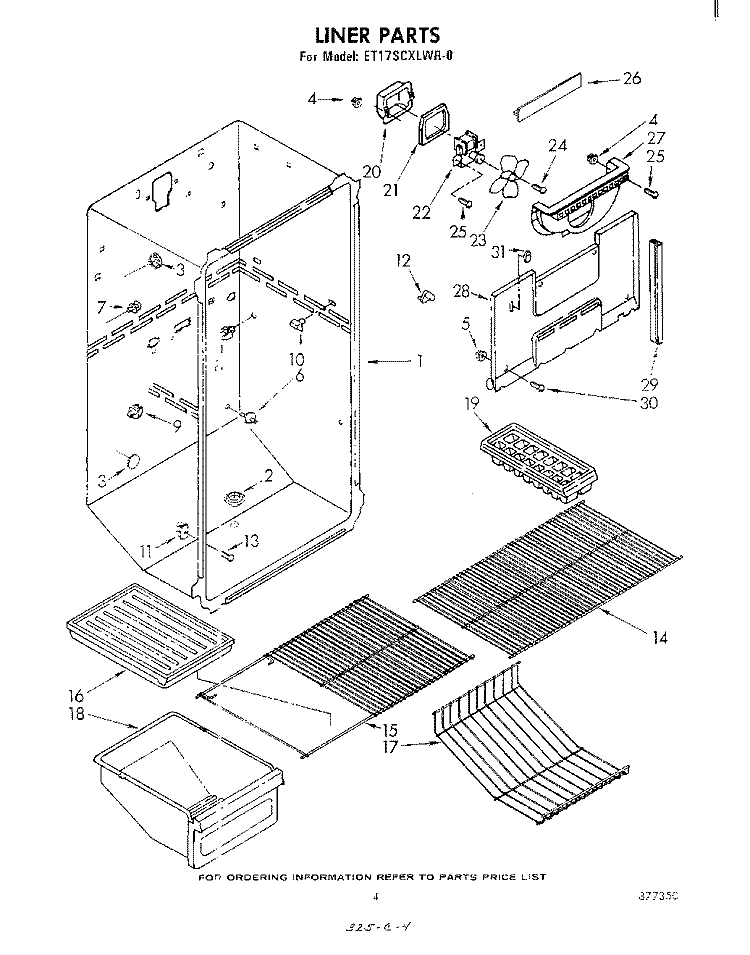 LINER Diagram and Parts List for ET17SCXLWR0  Whirlpool Refrigerator