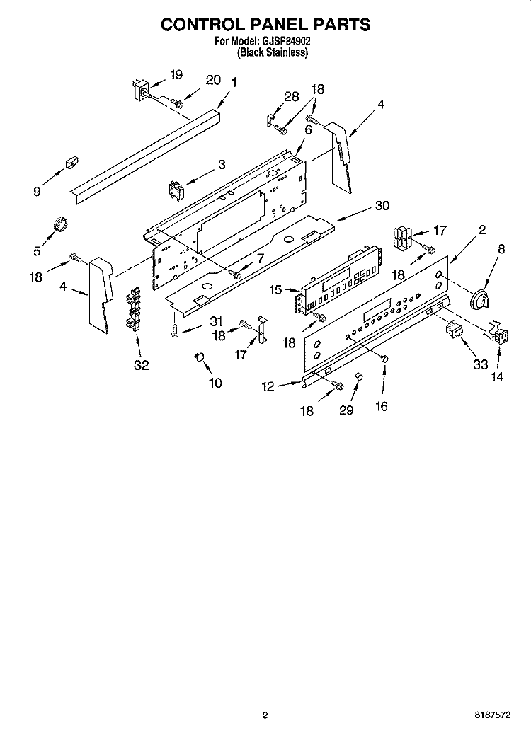 CONTROL PANEL PARTS Diagram and Parts List for GJSP84902  Whirlpool Range