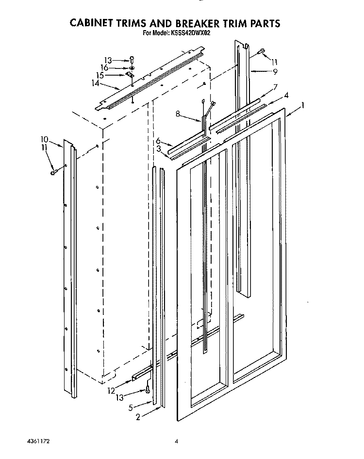 CABINET TRIMS AND BREAKER TRIM Diagram and Parts List for KSSS42DWX02  KitchenAid Refrigerator