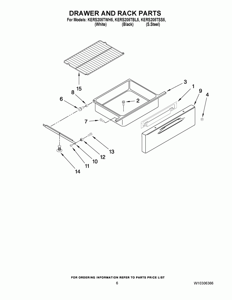 DRAWER AND RACK PARTS Diagram and Parts List for KERS205TBL5  KitchenAid Range