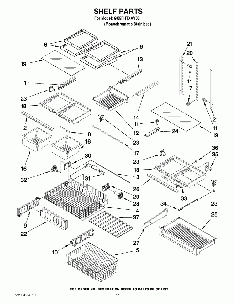 SHELF PARTS Diagram and Parts List for GX5FHTXVY06  Whirlpool Refrigerator