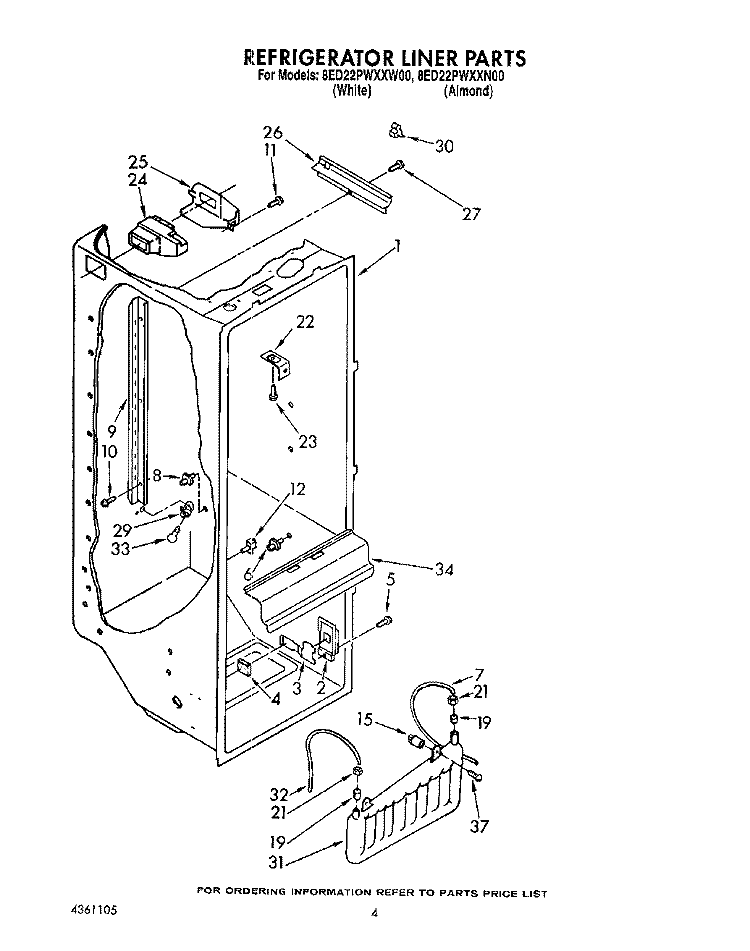REFRIGERATOR LINER Diagram and Parts List for 8ED22PWXXN00  Whirlpool Refrigerator