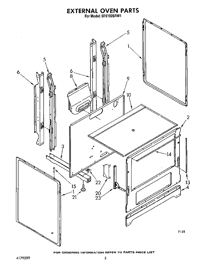 EXTERNAL OVEN Diagram and Parts List for SF0100SRW1  Whirlpool Range
