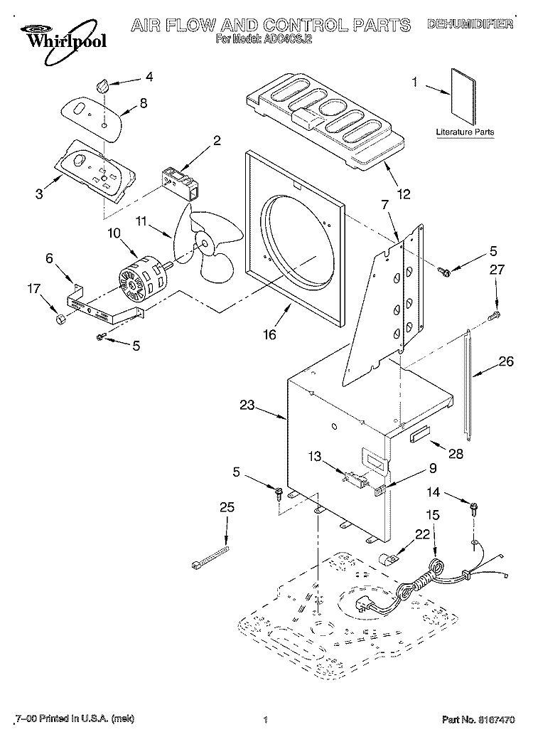 SECTION Diagram and Parts List for AD040SJ2  Whirlpool Dehumidifier