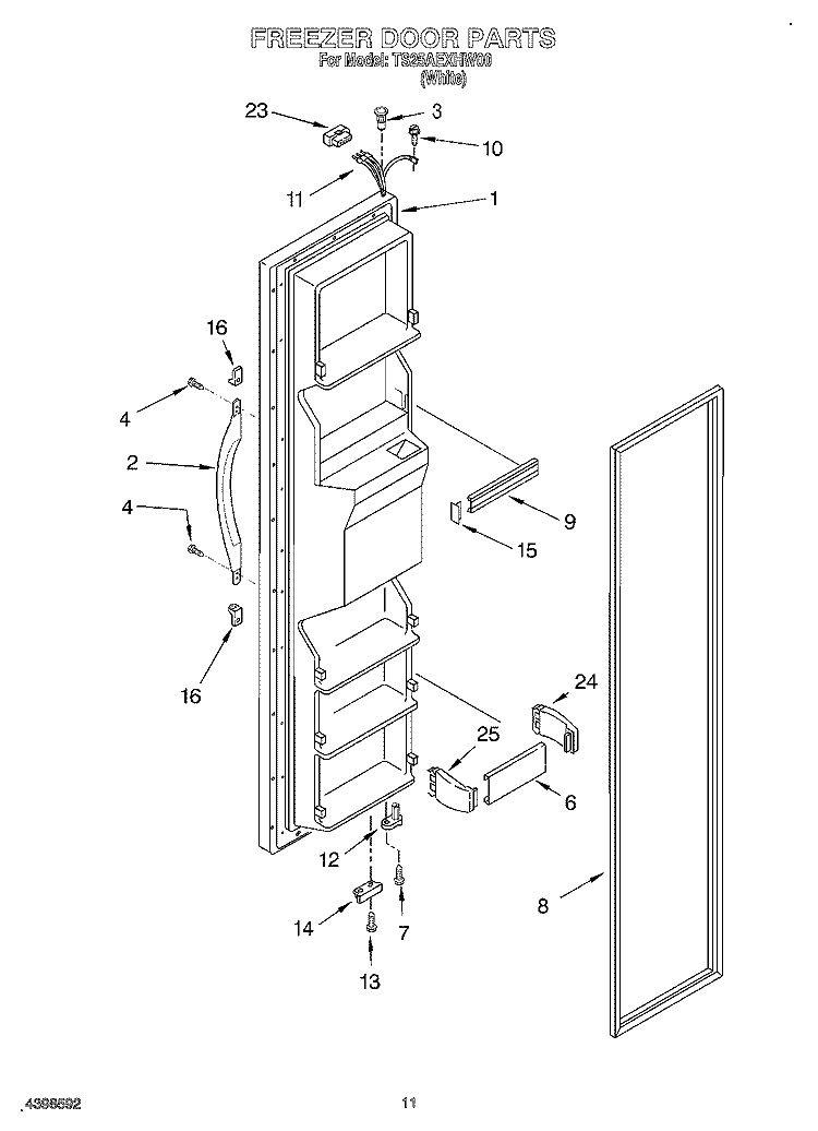 FREEZER DOOR Diagram and Parts List for TS25AEXHW00  Estate Refrigerator