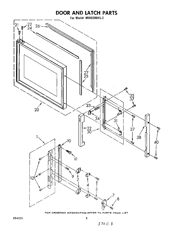 DOOR AND LATCH Diagram and Parts List for MW8300XL2  Whirlpool Microwave