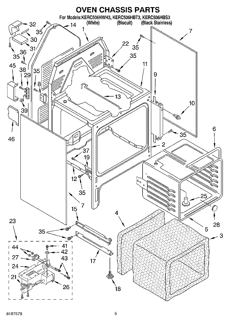 OVEN CHASSIS PARTS Diagram and Parts List for KERC506HBT3  KitchenAid Range