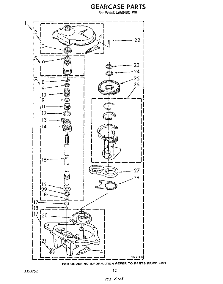 GEARCASE Diagram and Parts List for LA6040XTW0  Whirlpool Washer