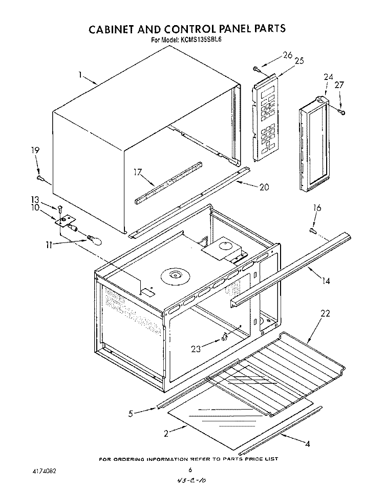 CABINET AND CONTROL PANEL Diagram and Parts List for KCMS135SBL6  KitchenAid Microwave