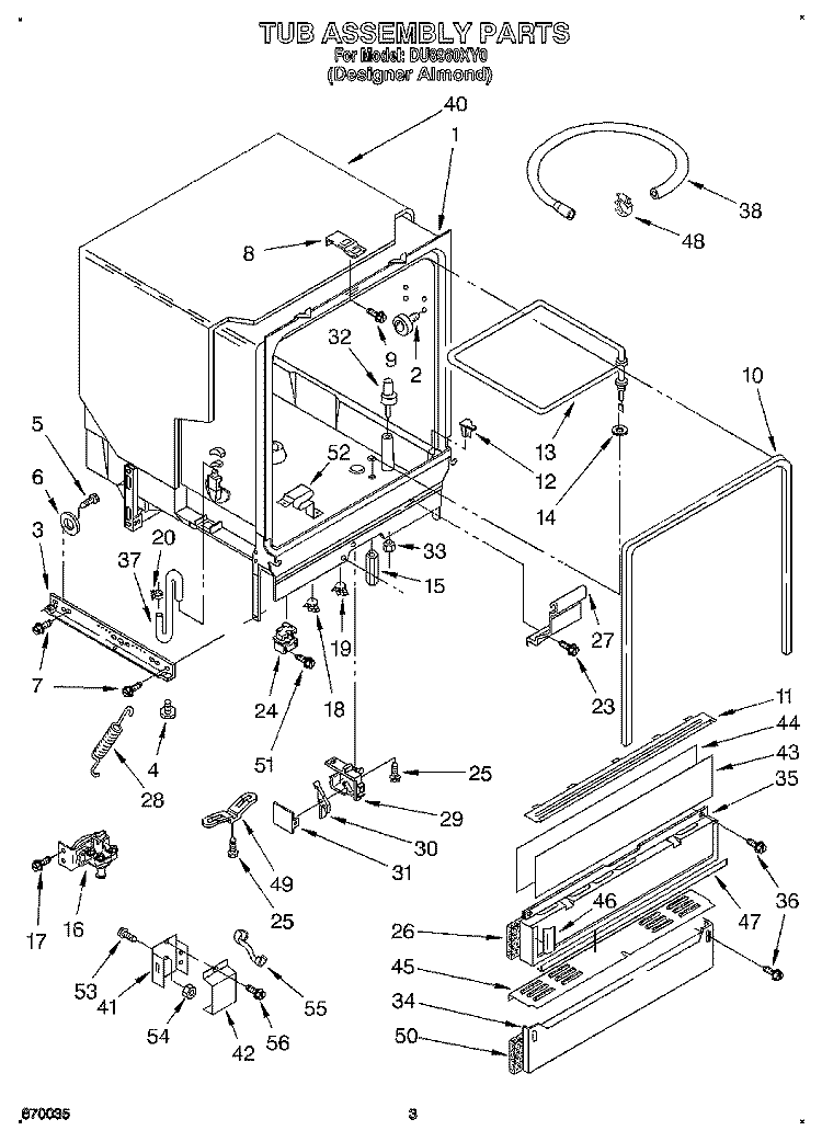 TUB ASSEMBLY Diagram and Parts List for DU8960XY0  Whirlpool Dishwasher