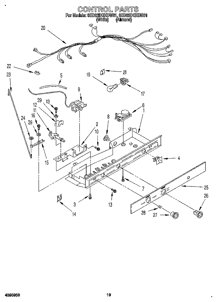 CONTROL, LIT/OPTIONAL Diagram and Parts List for 8ED22DQXDW01  Whirlpool Refrigerator