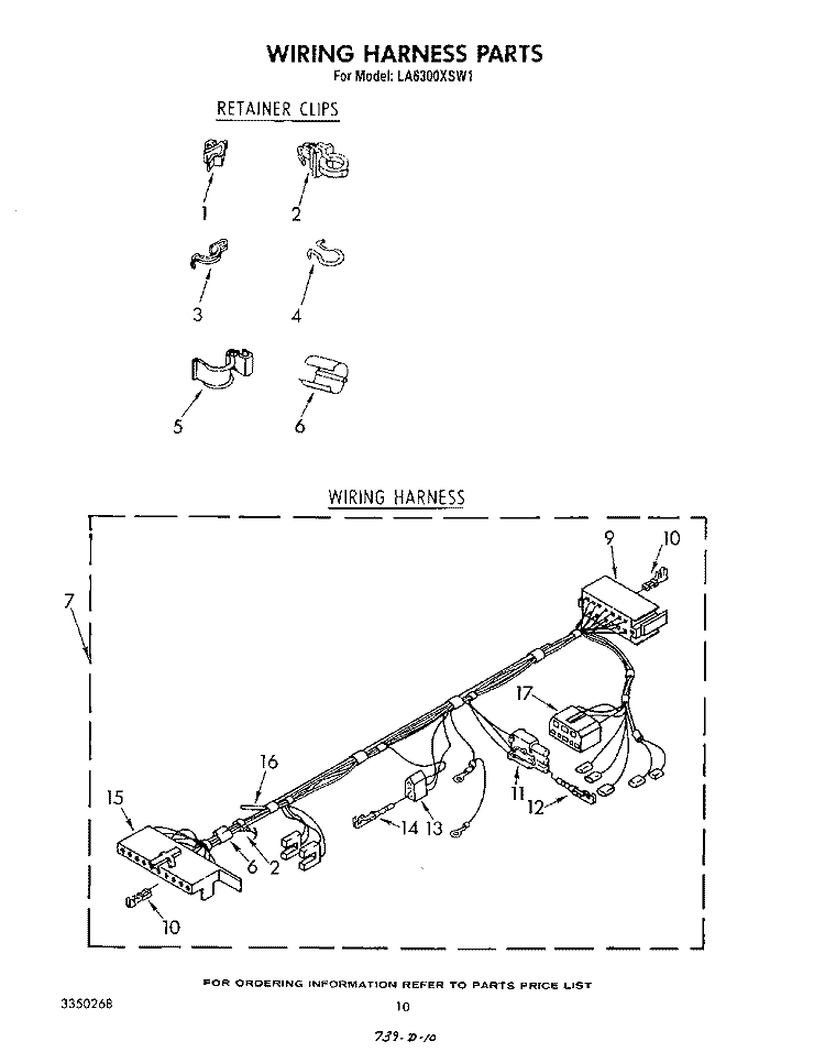 WIRING HARNESS Diagram and Parts List for LA6300XSW1  Whirlpool Washer