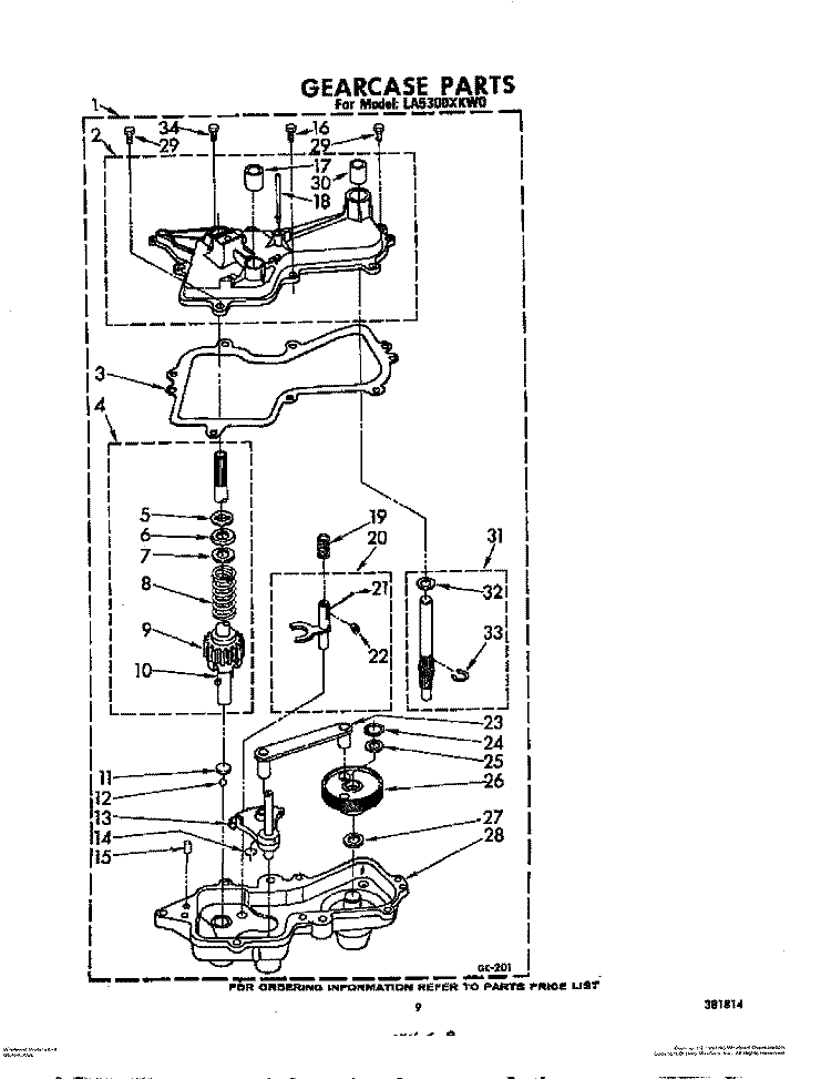 GEARCASE Diagram and Parts List for LA5300XKW0  Whirlpool Washer