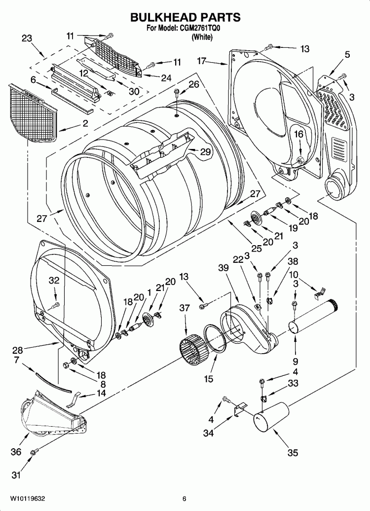 BULKHEAD PARTS Diagram and Parts List for CGM2761TQ1  Whirlpool Dryer
