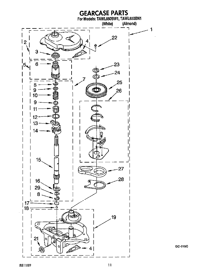 GEARCASE Diagram and Parts List for TAWL650BN1  Estate Washer