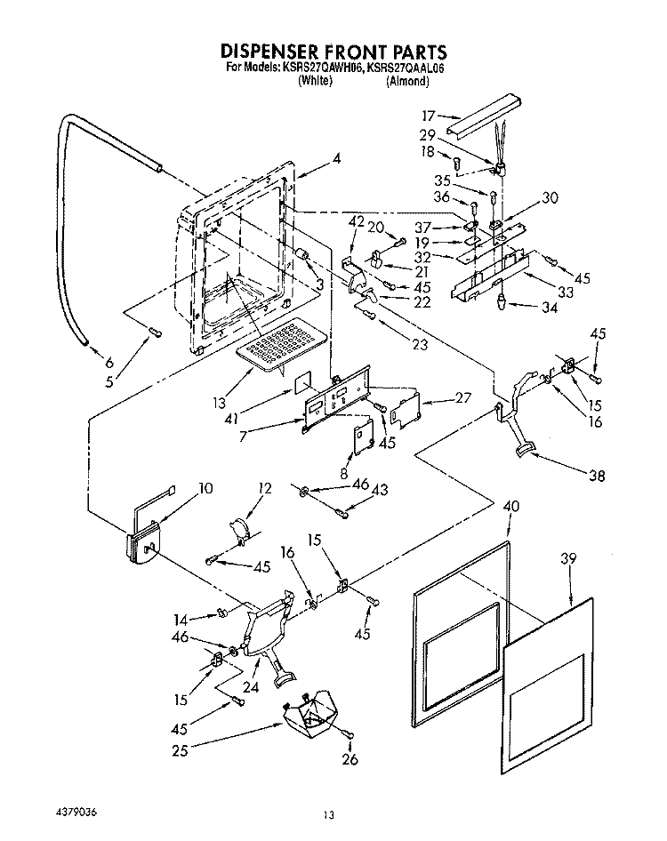 DISPENSER FRONT Diagram and Parts List for KSRS27QAAL06  KitchenAid Refrigerator