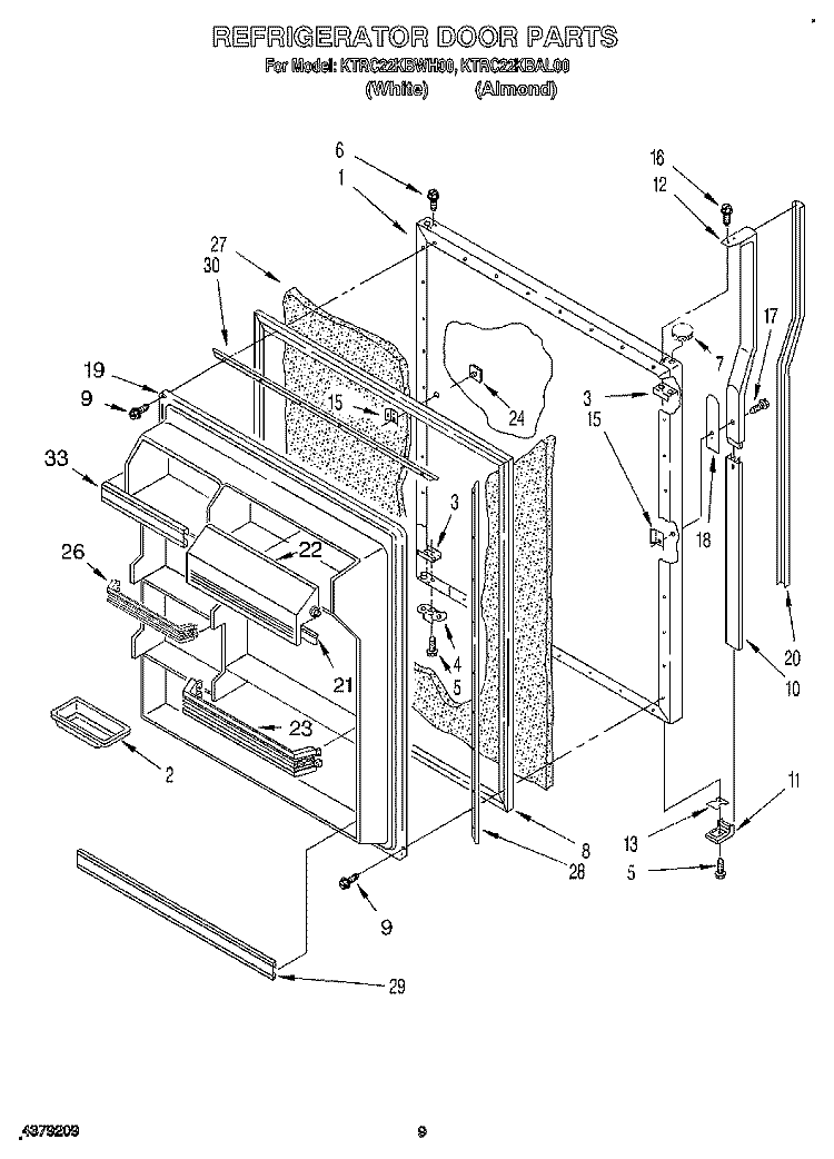 REFRIGERATOR DOOR Diagram and Parts List for KTRC22KBAL00  KitchenAid Refrigerator