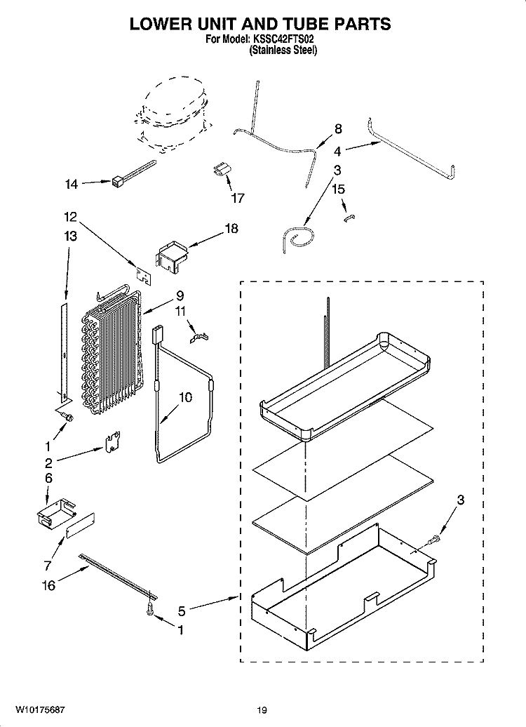 LOWER UNIT AND TUBE PARTS Diagram and Parts List for KSSC42FTS02  KitchenAid Refrigerator