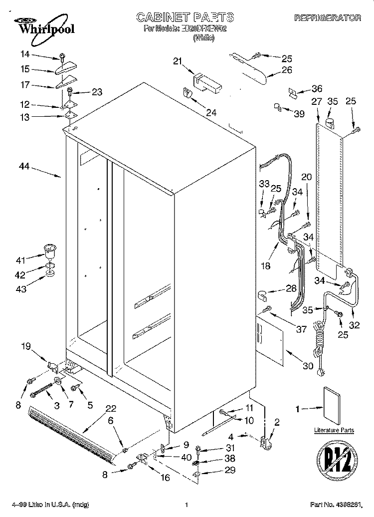 CABINET, LITERATURE Diagram and Parts List for ED20DFXEW02  Whirlpool Refrigerator