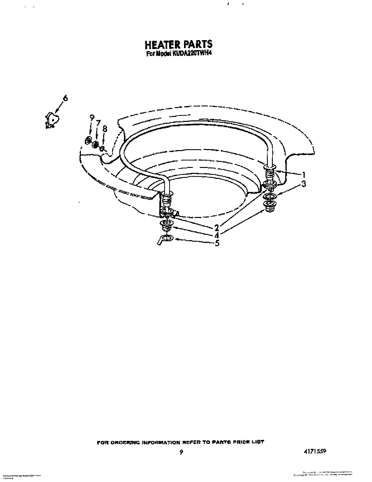 HEATER Diagram and Parts List for KUDA220TWH4  KitchenAid Dishwasher