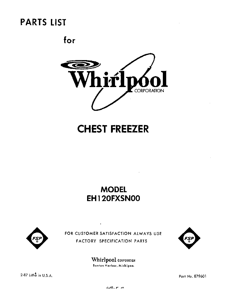 SECTION Diagram and Parts List for EH120FXSN00  Whirlpool Freezer