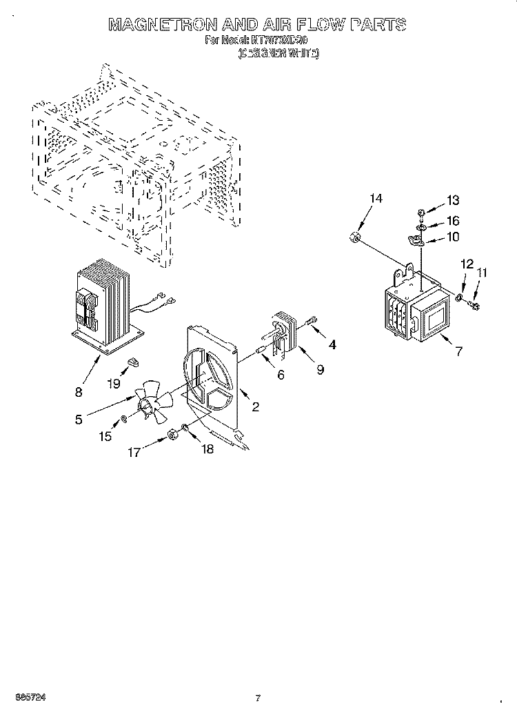MAGNETRON & AIR FLOW Diagram and Parts List for MT7070XDQ0  Whirlpool Microwave