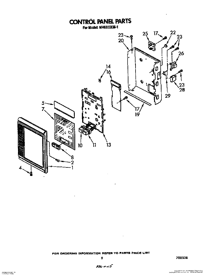 CONTROL PANEL Diagram and Parts List for MH6600XM1  Whirlpool Microwave
