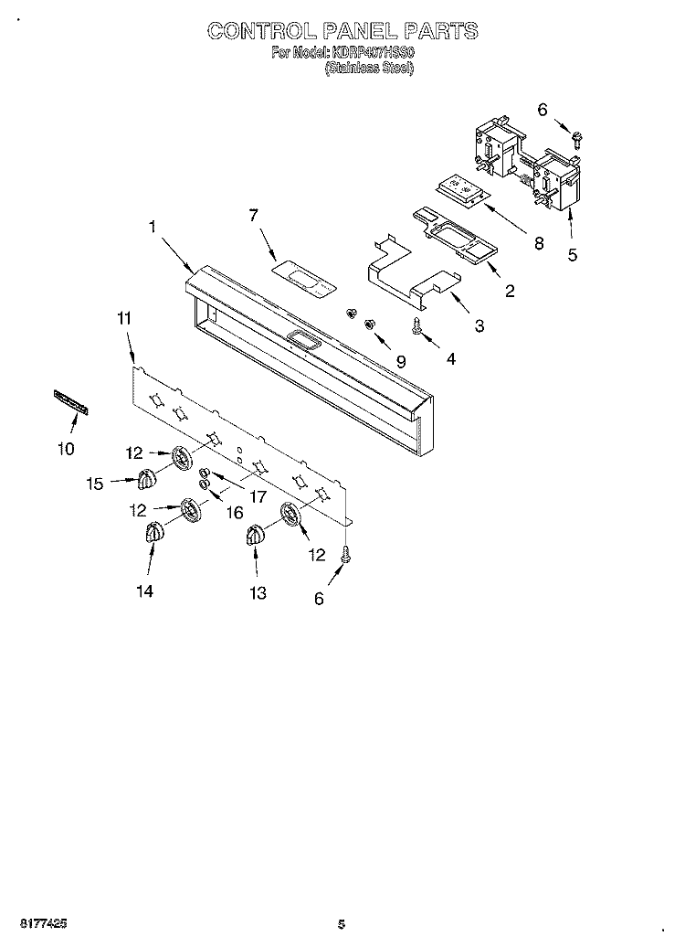 CONTROL PANEL Diagram and Parts List for KDRP407HSS0  KitchenAid Range