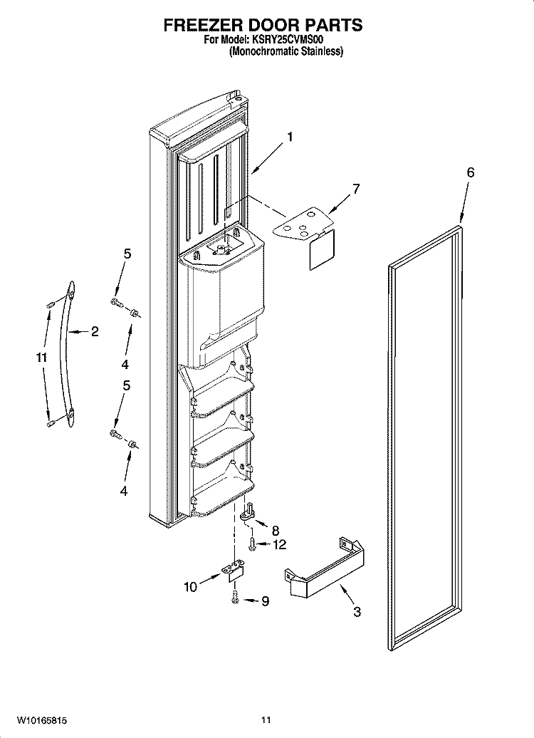 FREEZER DOOR PARTS Diagram and Parts List for KSRY25CVMS00  KitchenAid Refrigerator