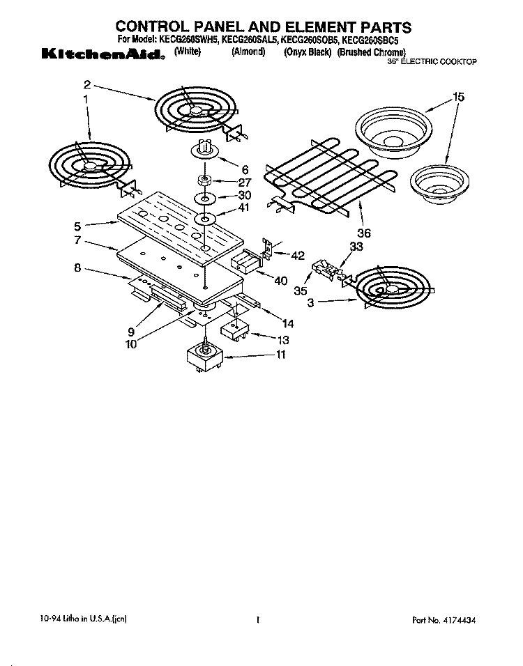 SECTION Diagram and Parts List for KECG260SWH5  KitchenAid Cooktop