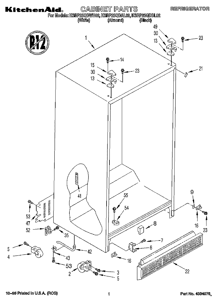 CABINET Diagram and Parts List for KSRP25QDWH02  KitchenAid Refrigerator