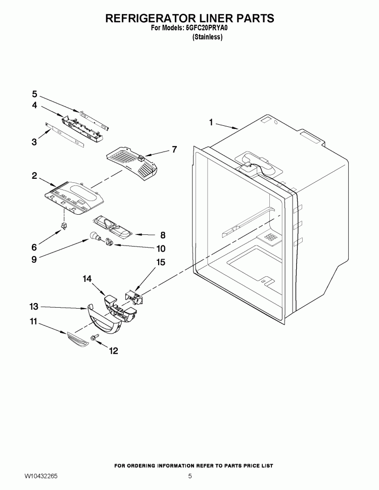 REFRIGERATOR LINER PARTS Diagram and Parts List for 5GFC20PRYA0  Whirlpool Refrigerator