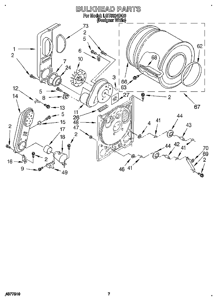 BULKHEAD Diagram and Parts List for LGT5624DQ0  Whirlpool Dryer