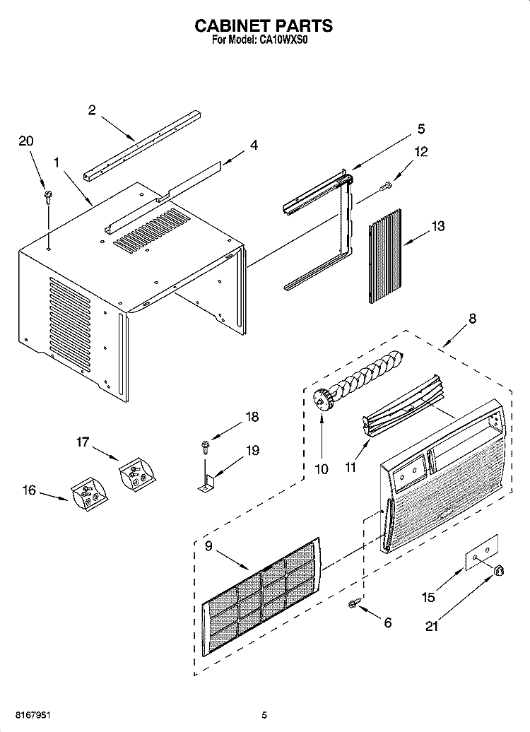 CABINET PARTS Diagram and Parts List for CA10WXS0  Crosley Air Conditioner