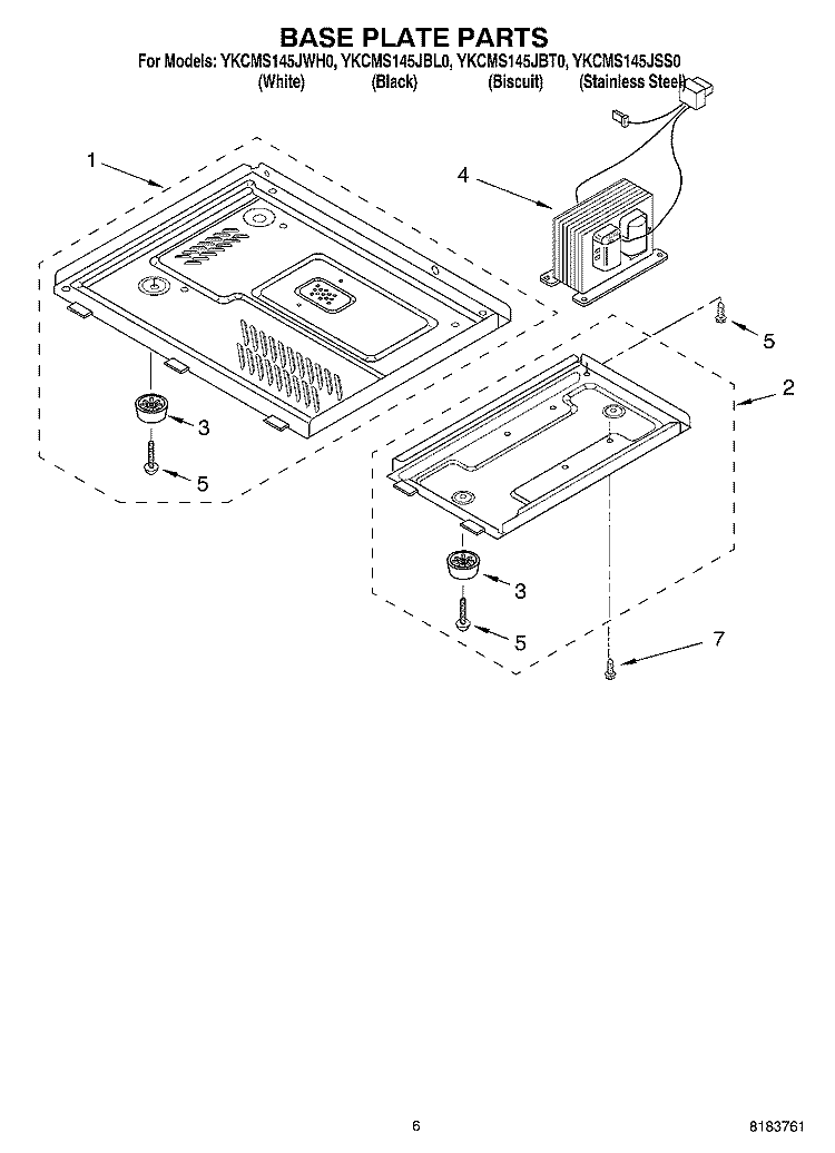 BASE PLATE PARTS Diagram and Parts List for YKCMS145JBL0  KitchenAid Microwave
