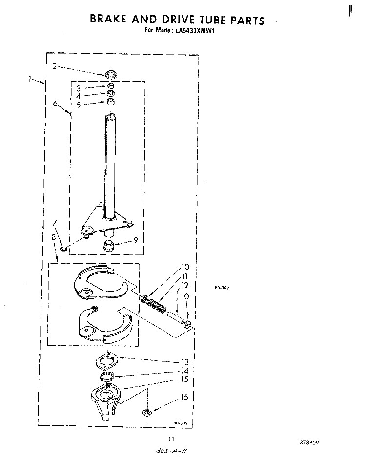 BRAKE AND DRIVE TUBE Diagram and Parts List for LA5430XMW1  Whirlpool Washer
