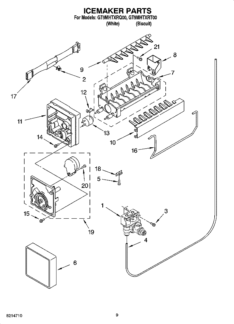 ICEMAKER PARTS Diagram and Parts List for GT9MHTXRQ00  Whirlpool Refrigerator