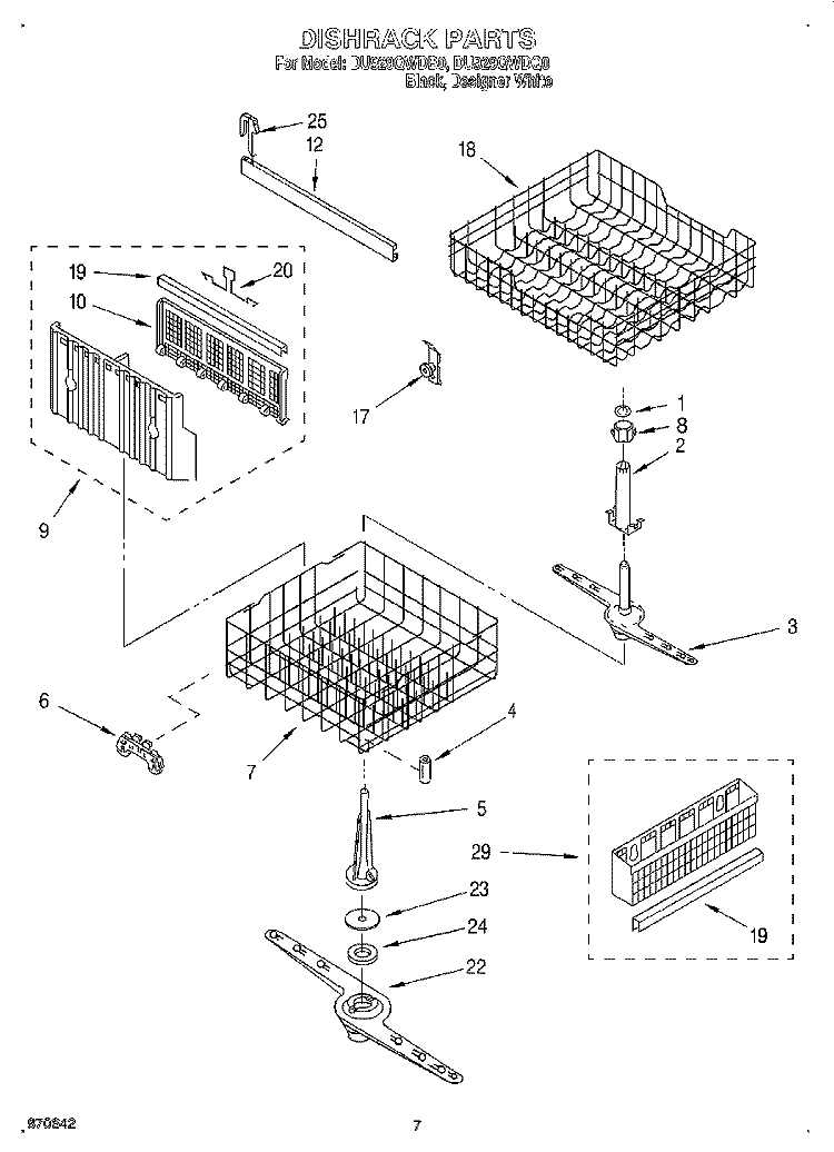 DISHRACK Diagram and Parts List for DU929QWDB0  Whirlpool Dishwasher