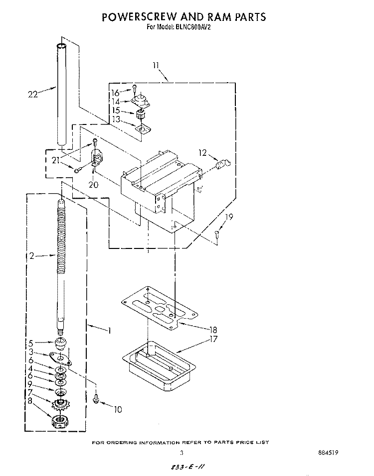 POWERSCREW AND RAM Diagram and Parts List for BLNC800AV2  Whirlpool Trash Compactor