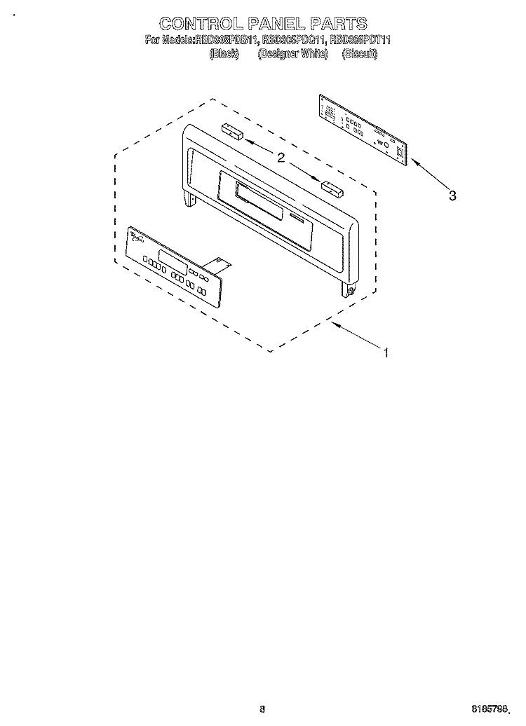 CONTROL PANEL Diagram and Parts List for RBD305PDB11  Whirlpool Wall Oven