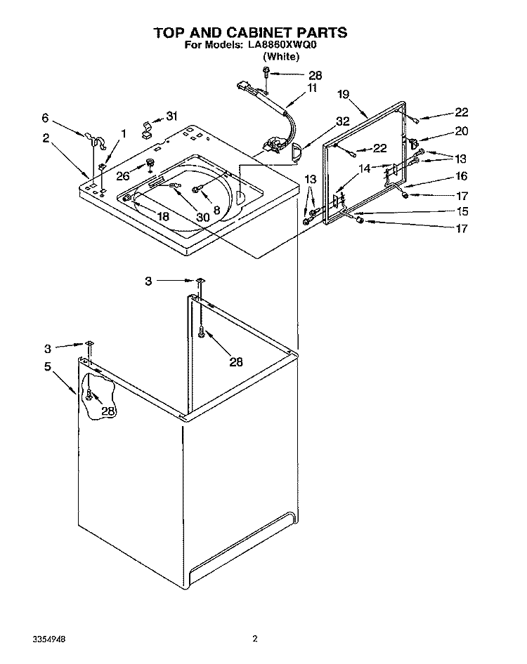 TOP AND CABINET, LIT/OPTIONAL Diagram and Parts List for LA8860XWQ0  Whirlpool Washer