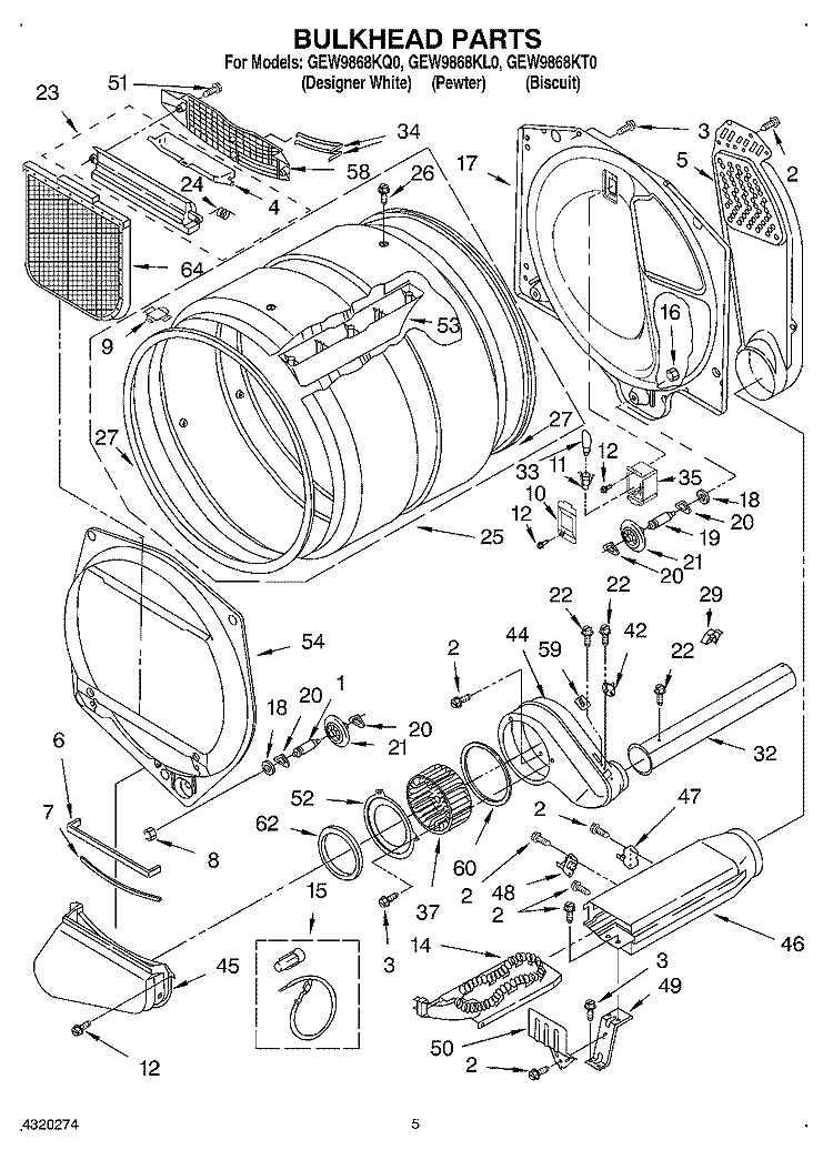 SECTION Diagram and Parts List for GEW9868KL0  Whirlpool Dryer