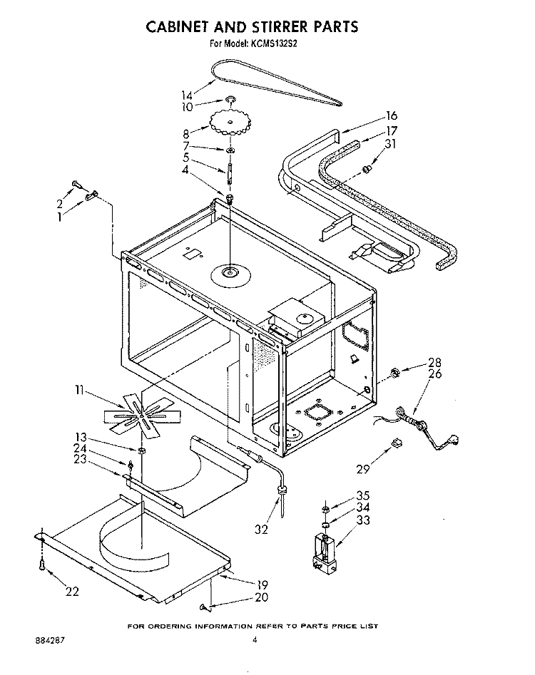 CABINET AND STIRRER Diagram and Parts List for KCMS132S2  KitchenAid Microwave
